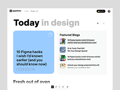 Editorial Page design for Appshots appshots clean ui design news design reference library editorial editorial design explore page new updates product design saas saas editorial today in design ui design uiux uiux reference uiux reference library updates ux design web design
