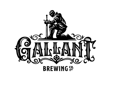 Gallant Brewing Co. - Label Identity Design artisan badge design beer branding classical decorative filigris graphic design illustration knight label design logo logo design logos medieval ornate packaging design sword typography warrior