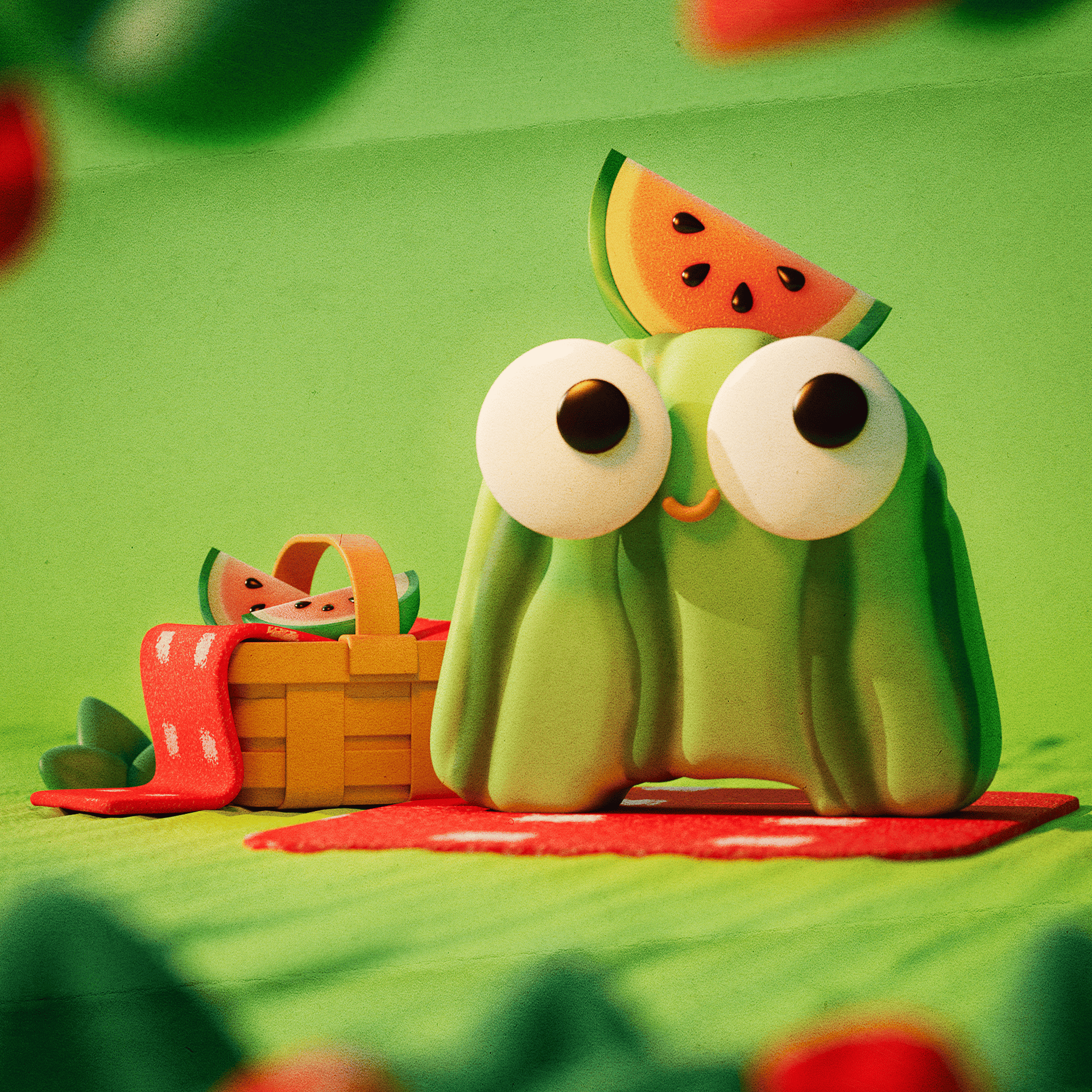 Letter A — 3D Alphabet Series 3d 3d watermelon alphabet character cinema4d cute character illustration lettering motion graphics redshift soft lighting visual series waternelon