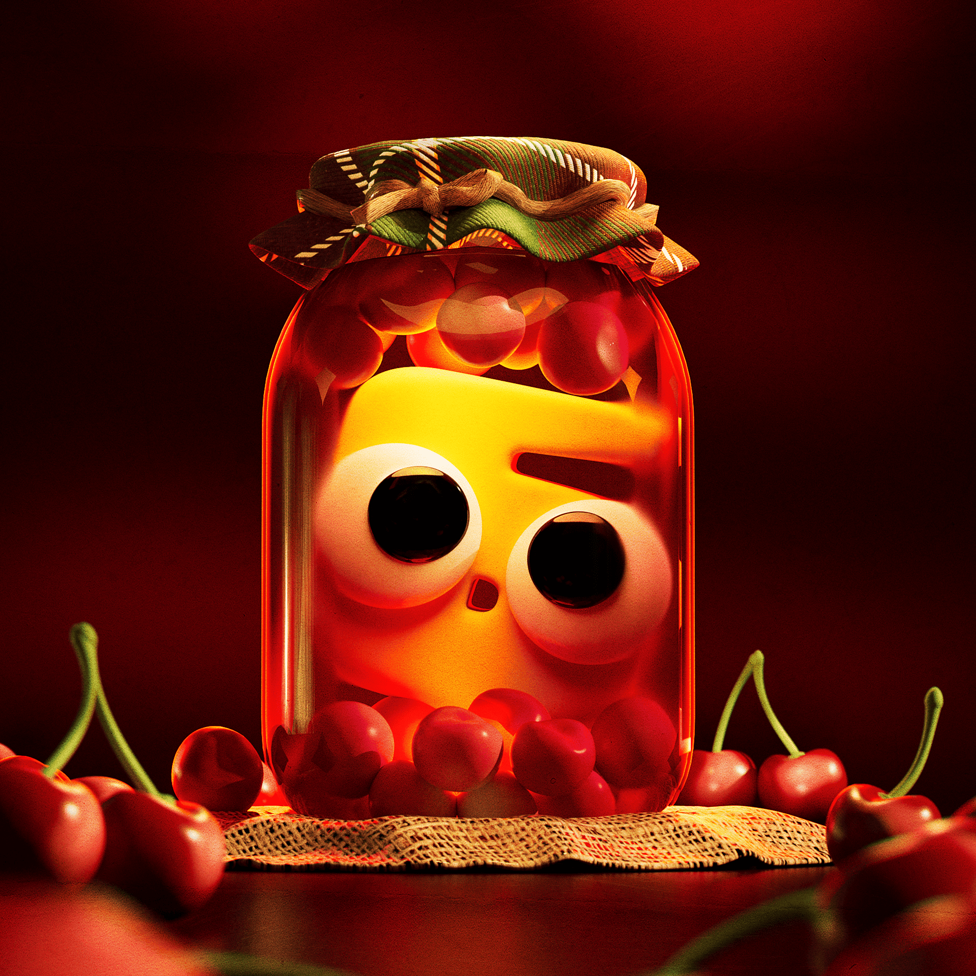Letter Б — 3D Alphabet Series 3d 3d illustration alphabet cartoonish cherries 3d cute character jar letter 3d motion graphics visual series