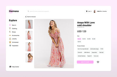 The Hermana Project clothing discover dress ecommerce explore fashion filter online sotre pink shop ui ux