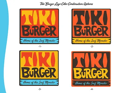 Tiki Burger Logo Color Options beach burger california cheeseburger fast food hand drawn logo logotype restaurant surf tiki type logo