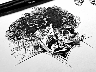 Inktober 2025 #8: reckless aviator black and white caricature cartoon illustration inktober