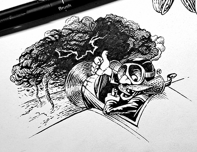 Inktober 2025 #8: reckless aviator black and white caricature cartoon illustration inktober