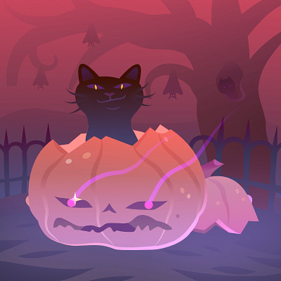 Chatrouille animals black cat cat colorful halloween illustration spooky season vector