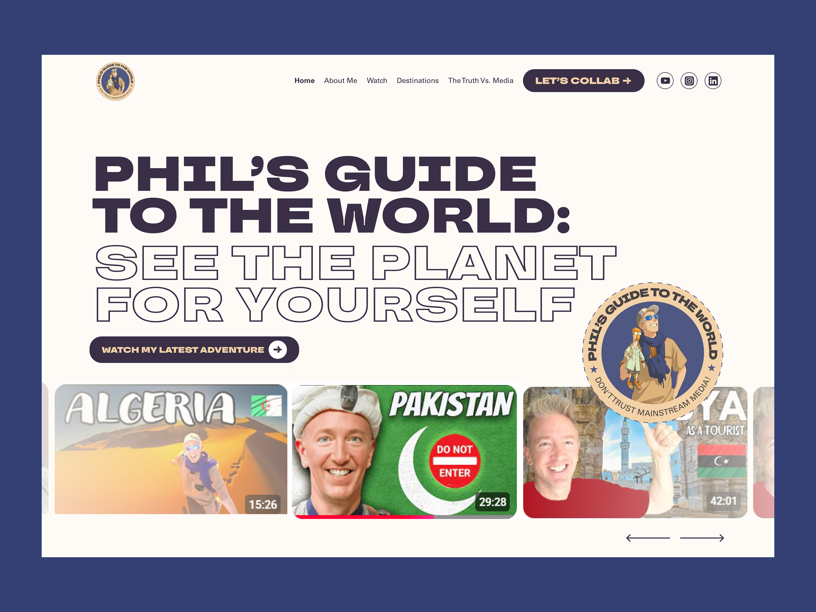 UI/UX Web Design For Travel Content Creator - Phil content creator conversion focused web design e commerce website ui design figma uiux design landing page design mobile app uiux design modern minimal ui design prototype wireframe design responsive website design travel uiux uiux design user interface redesign revamp ux research user flow mapping web app dashboard design website ui design