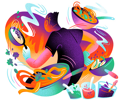Thai Tom illustration for The Stranger asian food cooking editorial illustration food food illustration illustration jordan kay limited color noise noodles texture thai the stranger wok
