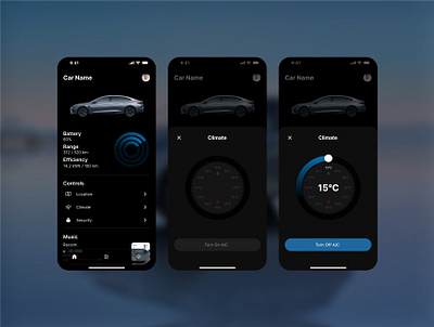 Electric Vehicle Climate UI Concept air airconditioning automotive byd car car ui car ux carapp climatecontrol electricvehicle eletric car glassmorphism hvac temperaturecontrol tesla ui ux ventilation