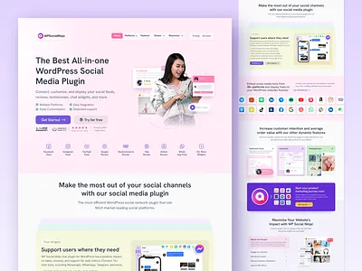 WP Social Ninja WordPress Plugin - Full Website Redesign agency apple branding case study flat ui homepage landing page minimal minimal ui modern website plugin landingpage ui ui design ui ux webdesign website