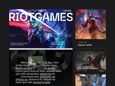 Riot Games - Homepage Concept Design Direction clean design esports game graphic design illustration layout league of legends minimal riot games type typography ui valorant web web design