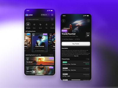 Concert & Events App - Pulse app design colombia colombia designer concert concert app concerts app dailyui dribbble trending event app mobile mobile design music music app ticketmaster tickets app usa uxui
