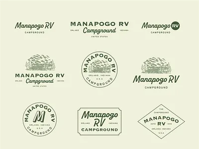 Manapogo Campground: Unused Draft 3 badge design badge logo badge logo design brand identity branding camp logo design geometric graphic design illustration line line logo lineart logo monoline outdoor travel