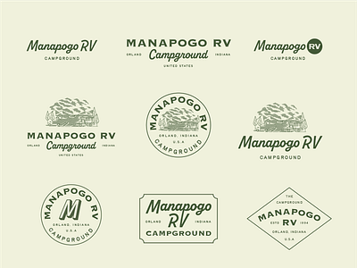 Manapogo Campground: Unused Draft 3 badge design badge logo badge logo design brand identity branding camp logo design geometric graphic design illustration line line logo lineart logo monoline outdoor travel