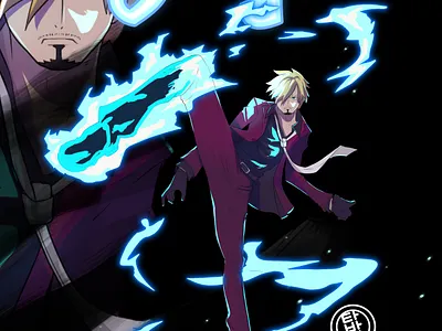 Sanji - Ifrit Jambe anime ifrit jambe illustration luffy mtl graphics one piece sanji straw hat pirates straw hats zoro 원숭이 타바리