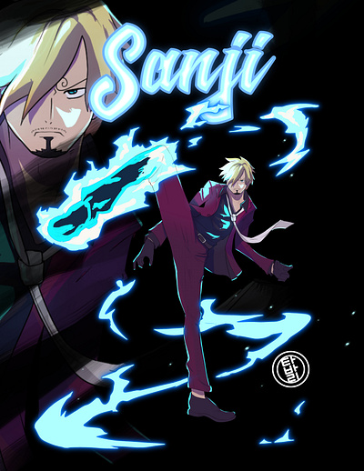 Sanji - Ifrit Jambe anime ifrit jambe illustration luffy mtl graphics one piece sanji straw hat pirates straw hats zoro 원숭이 타바리