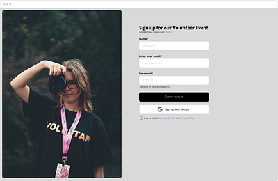 Sign up Page design figma signup ui ux volunteer website