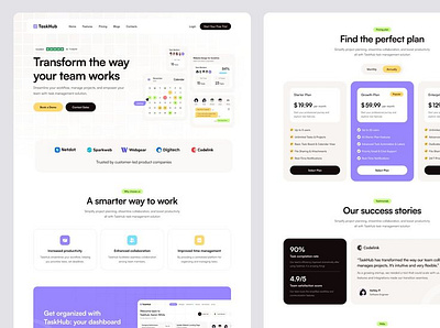 SaaS Landing Page Exploration - TaskHub Ul/ UX saas ui designe website design