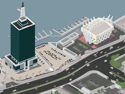Civic Towers & The Civic Centre, Lagos State, Nigeria cityscape illustration isometric