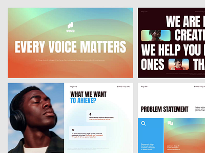 Whispr : Podcast Platform - Pitchdeck animation branding clean creative agency deck design editorial google slide keynote motion graphics online streaming pitch pitch deck podcast presentation presentation design slide deck slide design typography uix web design