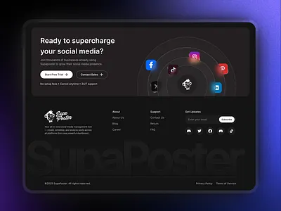 Social Media Management Website CTA & Footer darkmode darkui landingpage marketing minimaldesign saas socialmediamanagement socialmediatool ui uidesign webdesign