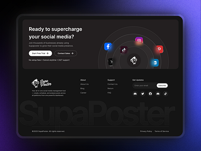 Social Media Management Website CTA & Footer darkmode darkui landingpage marketing minimaldesign saas socialmediamanagement socialmediatool ui uidesign webdesign