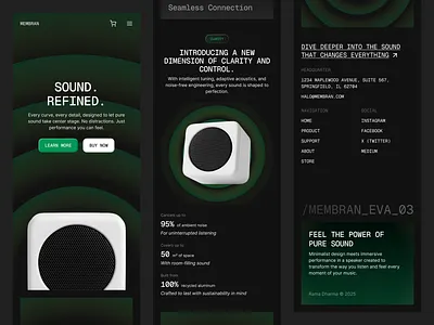 MEMBRAN : Speaker Product - Landing Page Responsive apple style branding clean dark darkmode landing page minimalism mobile responsive product page responsive speaker uiux web design wireless