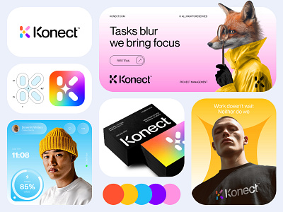 Konect™ - Branding Design for a Project Management SaaS Platform application brand book brand guidelines brand style guide branding branding kit creative logo design graphic design icon logo logotype modern logo saas saas branding software task manager tech technology visual identity