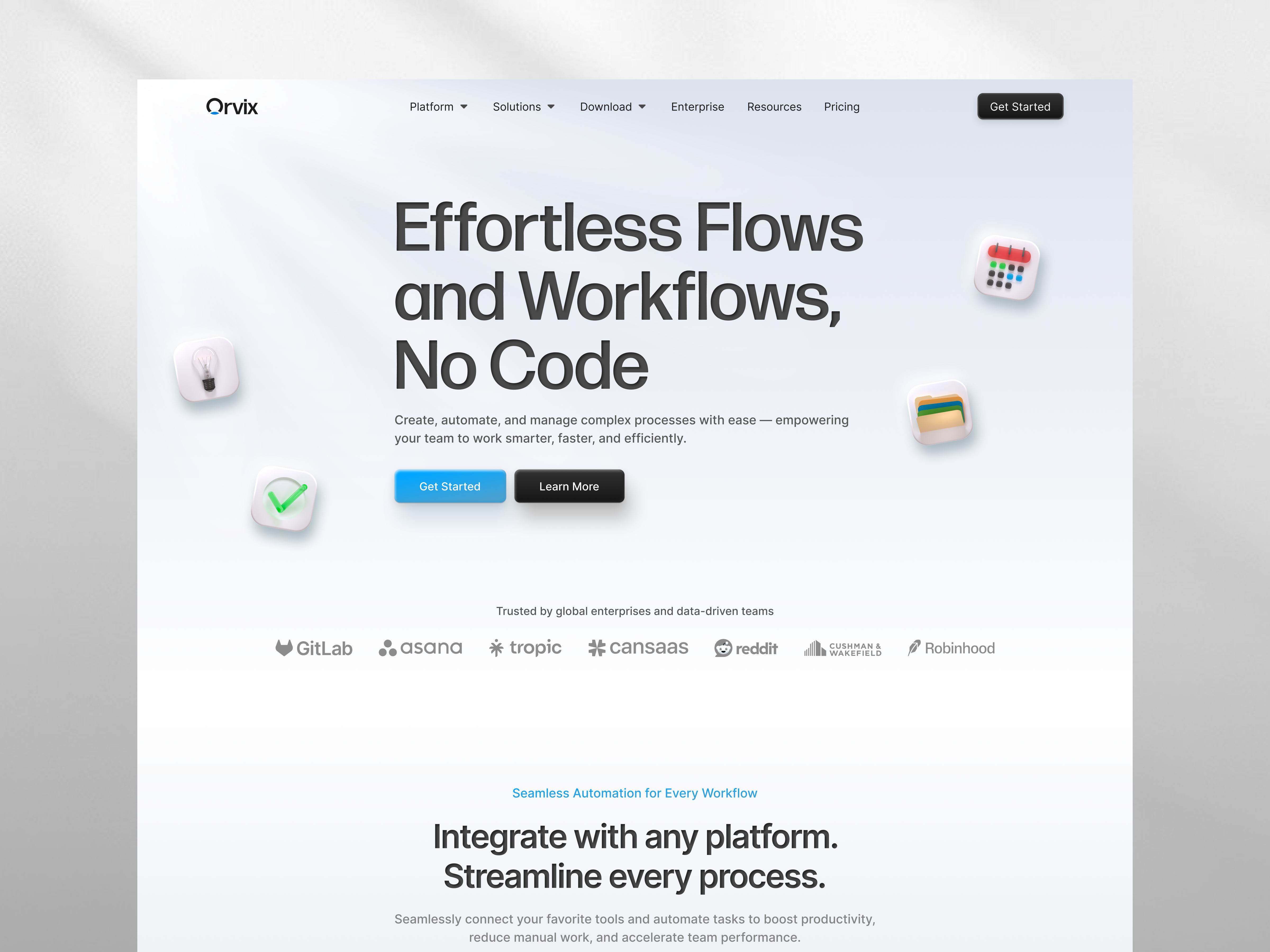 Orvix - Productivity Landing Page cansaas clean design interface landing page minimalist nocode productivity prooductivity management saas saas web design ui ux web app web design website work management