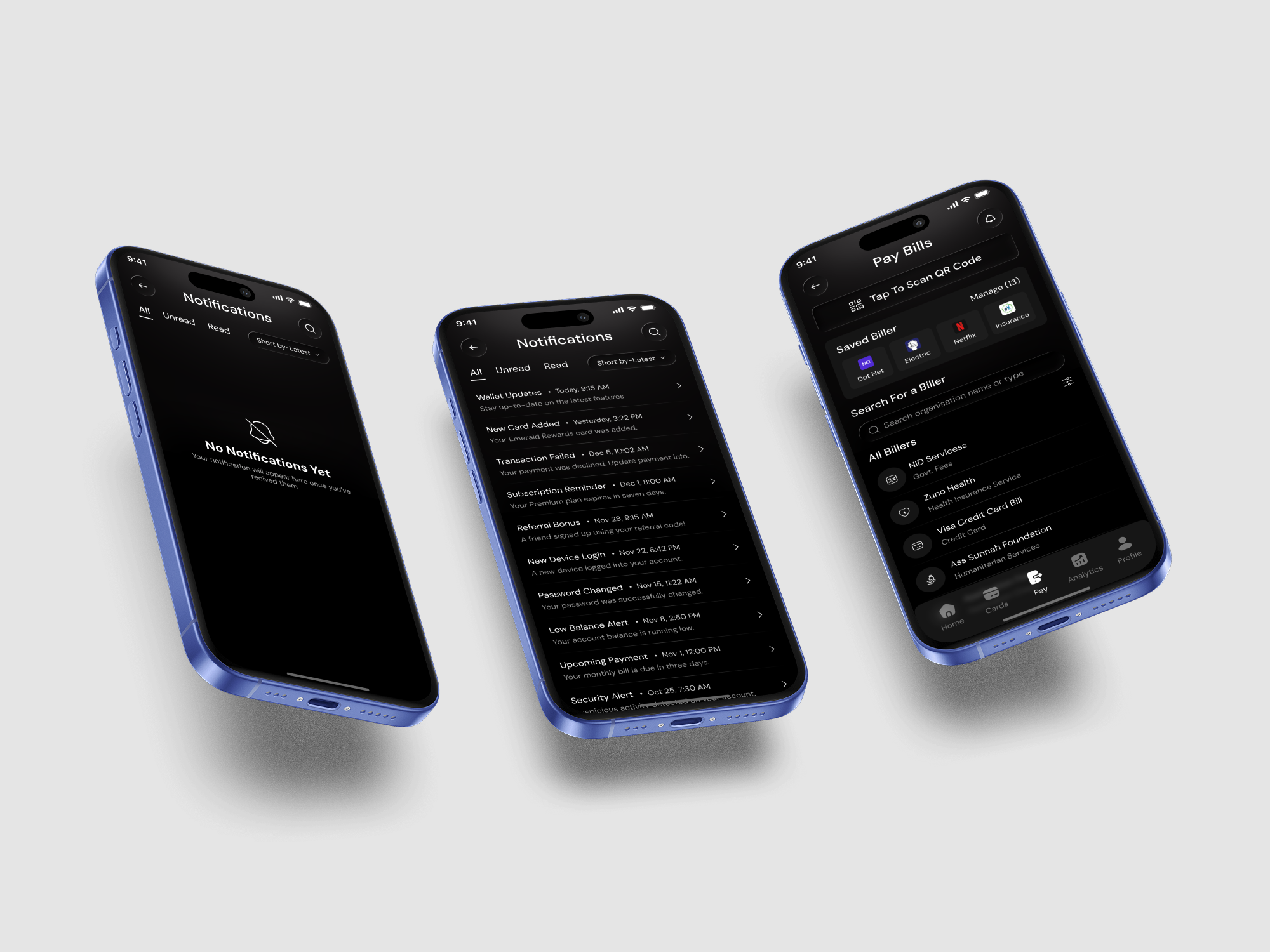 Smart Wallet App – Notification & Bill Payment Flow app interface mobile product service startup ui ux