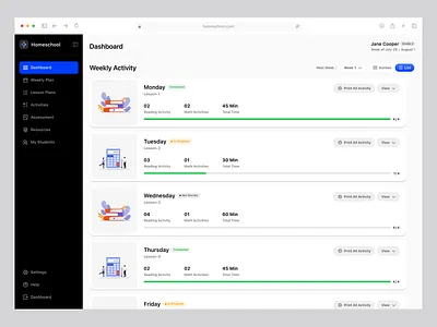 Homeschool - Student Study Lesson Summary Dashboard for LMS course e learning e learning dashboard ui e learning saas edtech edtech platform ui education education app learning management system learning platform lesson planning dashboard lms product design saas dashboard student student dashboard ui ux wavespace