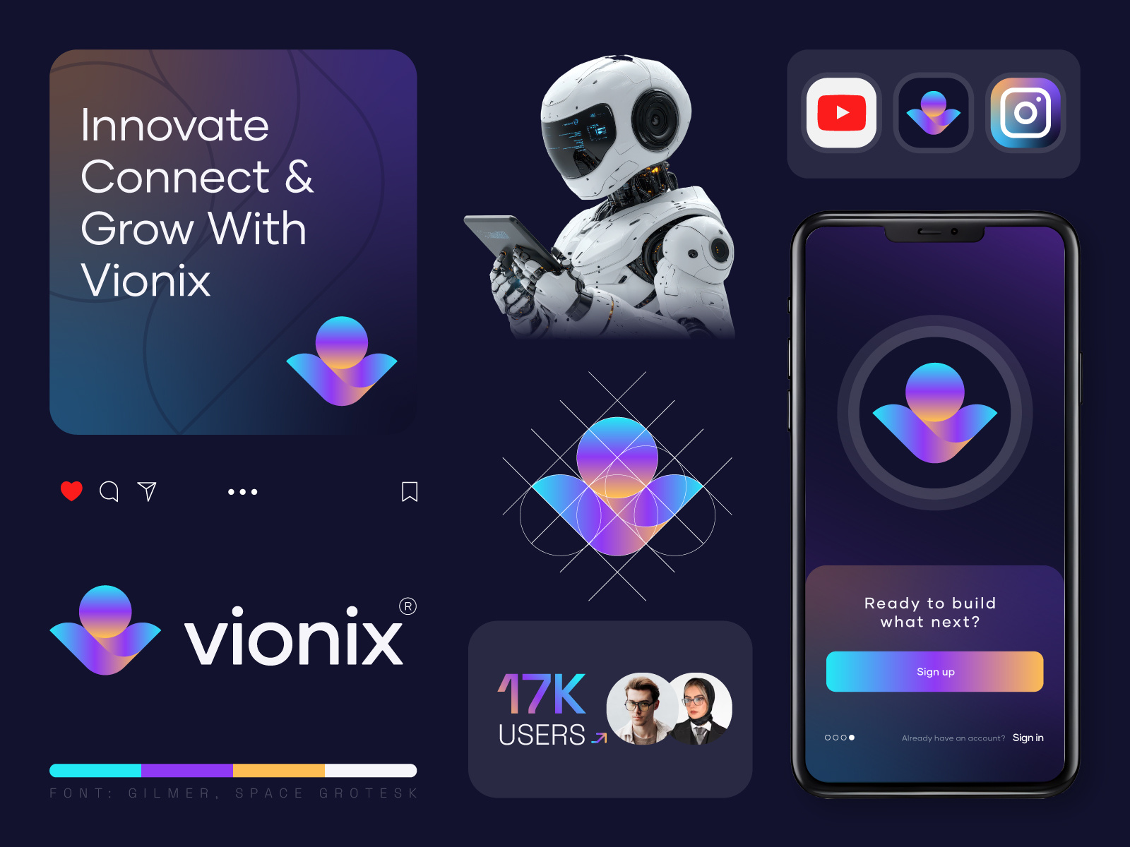Vionix - modern logo design brand guidelines brand identity branding creative agency creative logo digital agency logo geometric gradient logo icon logo logo designer logomark minimalist modern monogram startup symbol tech v letter logo vision logo