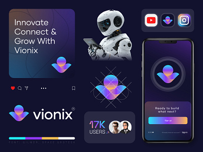 Vionix - modern logo design brand guidelines brand identity branding creative agency creative logo digital agency logo geometric gradient logo icon logo logo designer logomark minimalist modern monogram startup symbol tech v letter logo vision logo