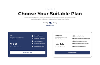Modern Light Mode Pricing Plan with Annual Toggle card ui component light mode pricing toggle subscription toggle switch