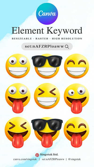 Set of Yellow Emoji | Canva Element Keyword by @Singotak smile emoticon