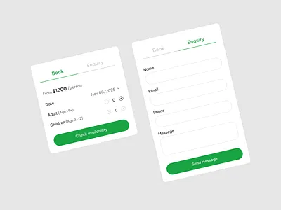 Booking and Enquiry Card creative design landing page product design ui ui design uiux design web design