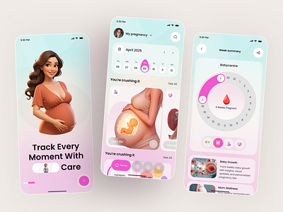 Pregnancy Tracker App UI | Baby Growth & Wellness Companion app design baby tracker feminine ui health app medical app mobile mobile app mom app pregnancy app pregnancy tracker wellness app women health