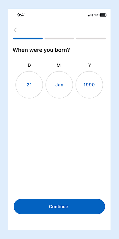 Select Date of Birth mobile app onboarding screen accountsetup android app behance birthdaypicker cleanui dateofbirth dob dribble design figmadesign ios app mobileapp mobileui modernui interactiondesign onboarding onboardingscreen signupflow uidesign userflow uxdesign