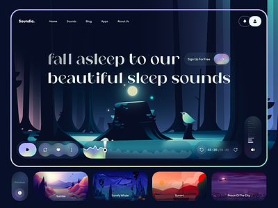 relaxing sounds landing page gradient hero page illustration landing page landscape meditation mental mental health modern player podcasts relaxing app self care sleep sound therapist therapy ui ux web