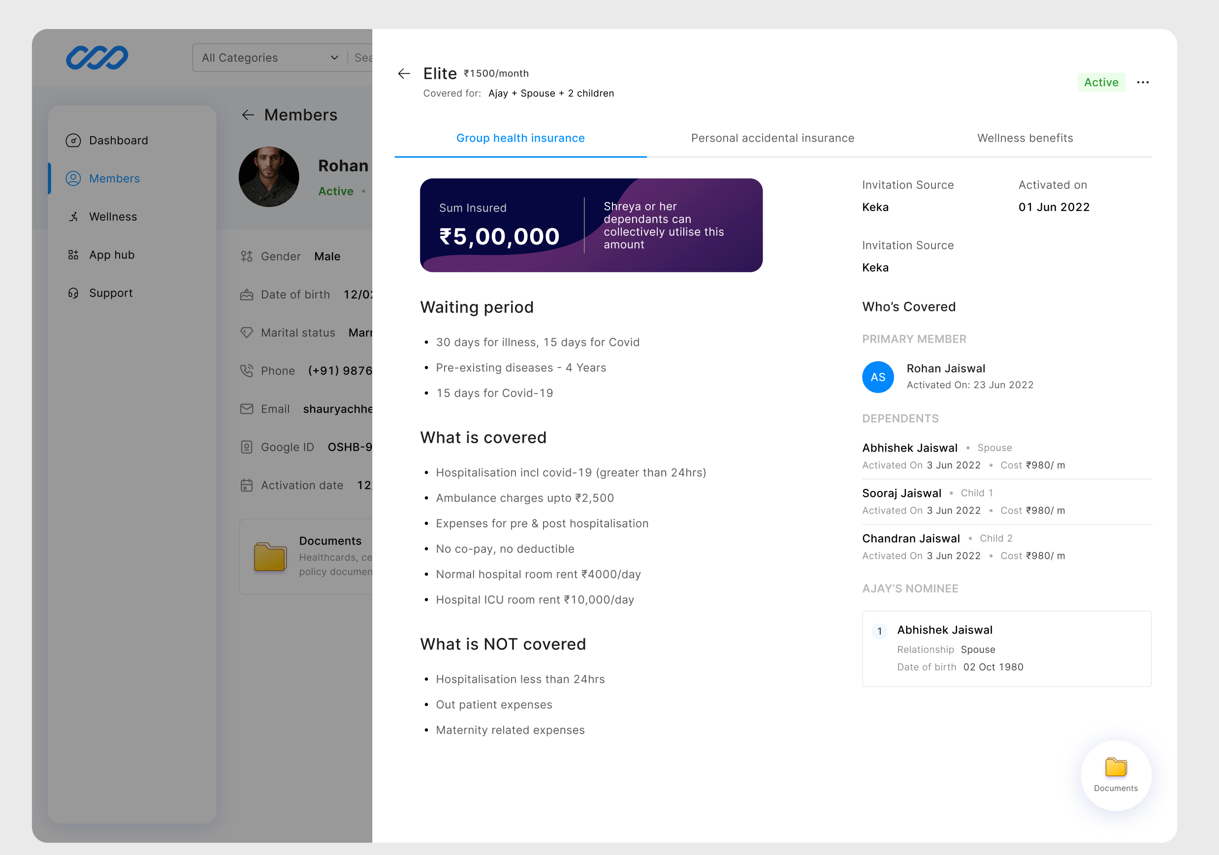 Insurance Plan Details- Side Panel dashboard insurance saas side panel ui ux web design
