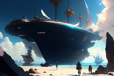 Massive Sky Ship digital art fantasy oceanscape fantasy oil painting fantasy seascape illustration oil digital art sky ship