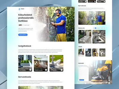 Kőújító Landing Page cleaning entrepreneur light blue onepage renovation stone