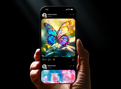 AI Social Media App - UI/UX Design ai ai app ai platform creative platform explore feed mobile modern design post premium design product design profile social app social media social media app social media platform