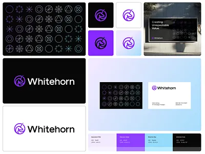 Whitehorn animal logo branding business cards geometric gradient horse logo modern logo monoline pattern symbol tech logo technology logo unicorn visual identity whitehorn
