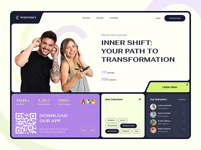 Podyssey - Podcast Platform audiobook branding clean design illustration listen listen online logo mobile app music navigation player podcast podcasts responsive ui ux web web app