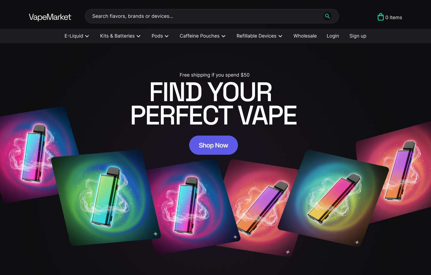 Vape Website Design | Ecommerce Website dark landing page dark mode dark website design figma design graphic design illustration landing page landing page design mobile app design modern website ui ux design vape website website design