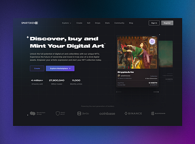 NFT Hero Section digitalart marketplace nft ui uxdesign webdesign