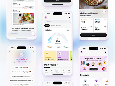 AI Nutrition & Fitness App UI 3d ai animation app ui calories calories tracker diet app fitness gym health ios medical nutrition nutrition app nutrition app design tracker ui ui ux design