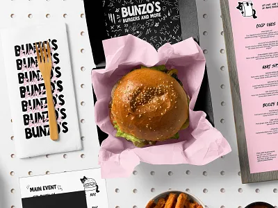 Bunzo’s Burgers Branding branding burger design download fastfood identity logo mockup mockups packaging premium psd restaurant template typography