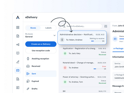 Autenti eDelivery autenti dashboard design e package edelivery layout sending documents ui web app