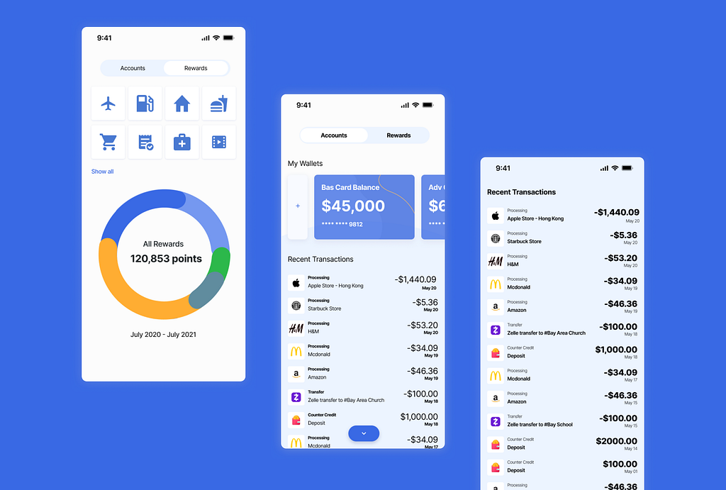 banking accounts and reward system by Vicki Wong on Dribbble